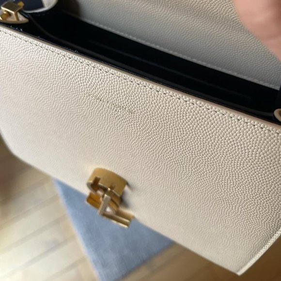 Saint Laurent Cassandre Mini Textured-leather Beige Leather Tote - Picture 8 of 8